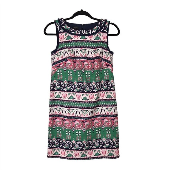 TALBOTS Textured Vibrant Stripe Mix Pattern Print Fringe Trim Shift Dress Sz 2P - Picture 2 of 12